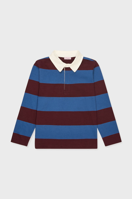 Petrol Blue Stripe Tijo Long Sleeve Boy Rugby Shirt