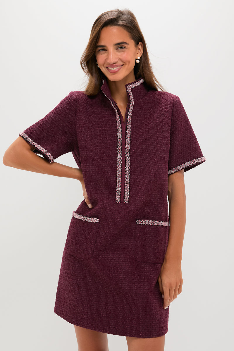 Winetasting Tweed Embellished Ophelia Dress