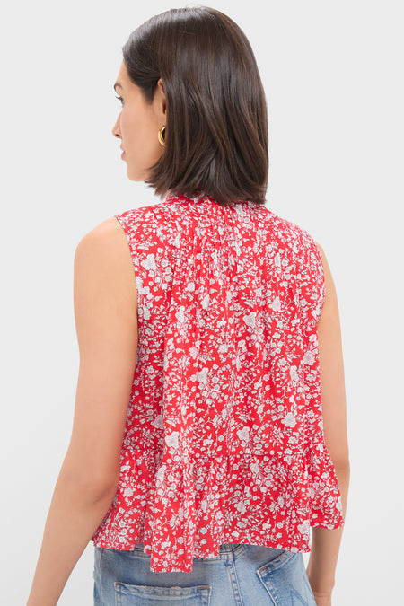 Red Lucille Liberty Print Knot Loop Tank Top