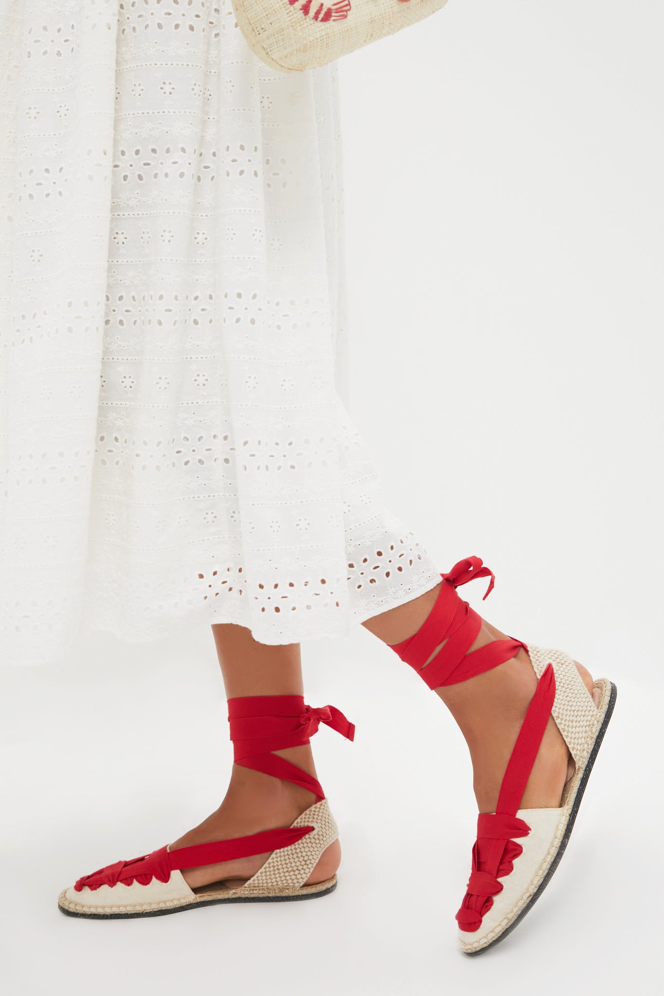 Red Lace-Up Natural Canvas Wilson Espadrilles