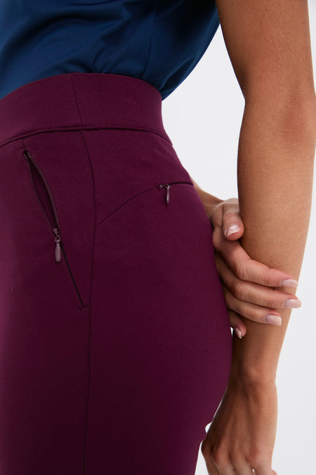 Petite Winetasting Compression September Pant, showcasing a classic, effortless style with side zip pockets and a slightly flared silhouette, perfect for versatile, high-end wear.