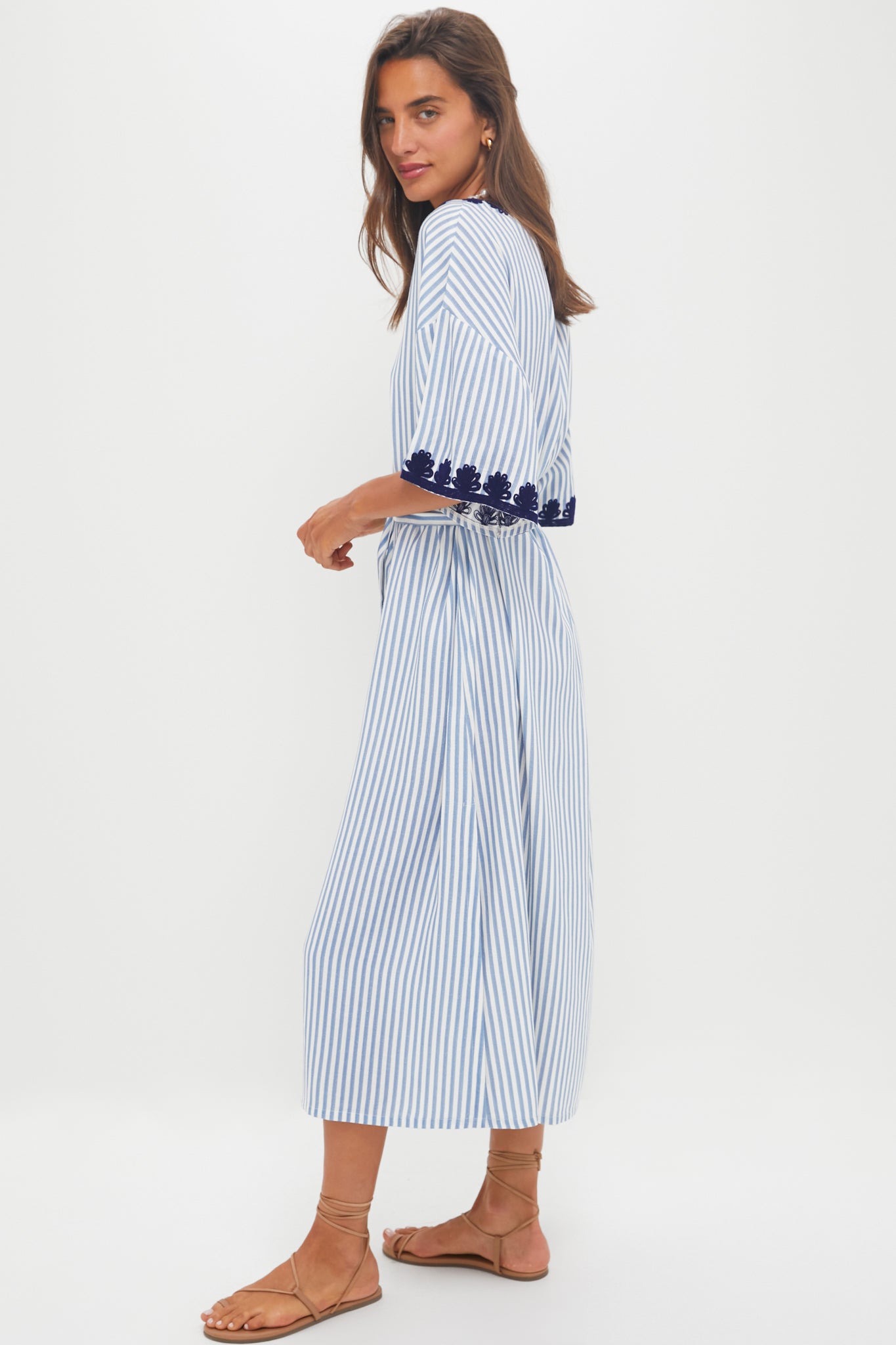 Navy Embroidered Striped Corfu Caftan