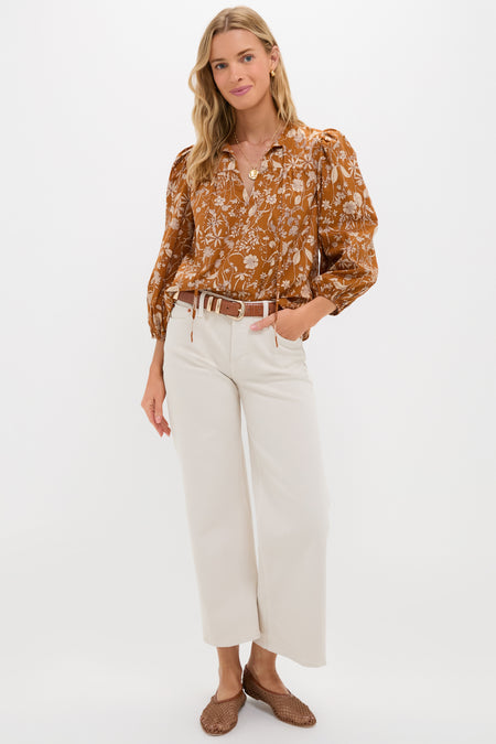 Burnt Orange Floral Long Sleeve Petunia Blouse