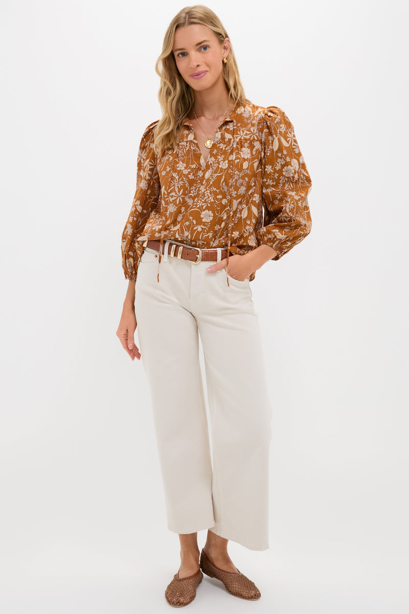 Burnt Orange Floral Long Sleeve Petunia Blouse