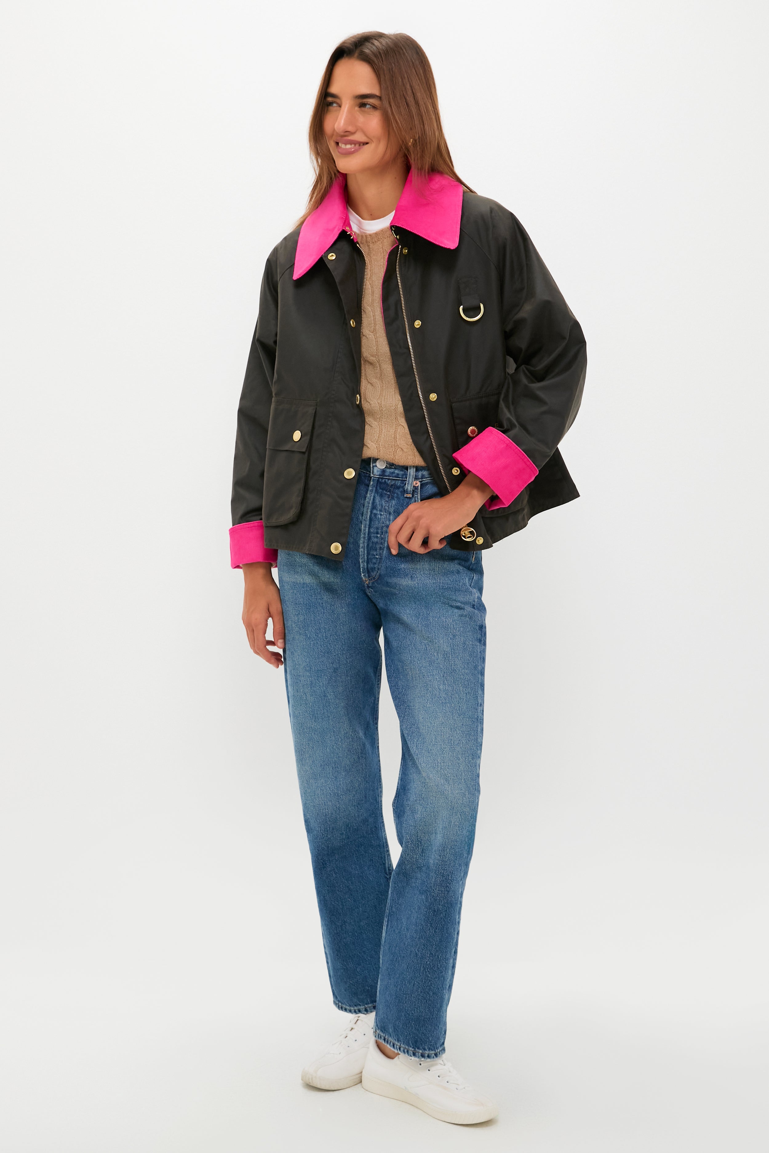 Olive and Hot Pink Icons Spey Wax Jacket | Barbour