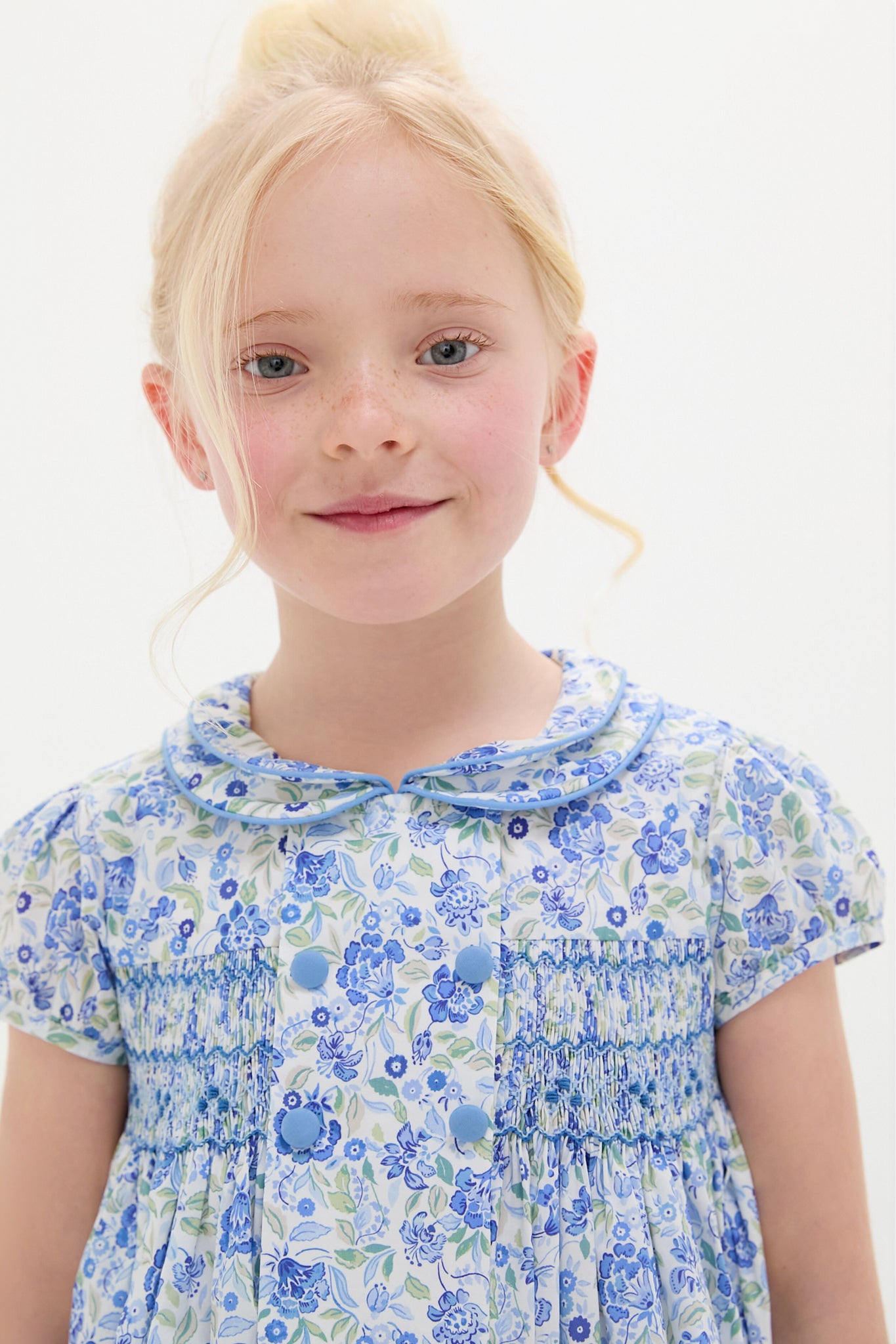 Dusty Blue Floral Arcadia Hand-Smocked Dress