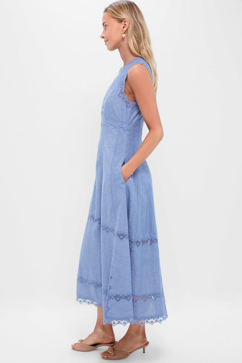 Chambray Anela Sleeveless Midi Dress