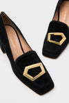 Midnight Suede with Gold Cubic Pebble Nola Heels