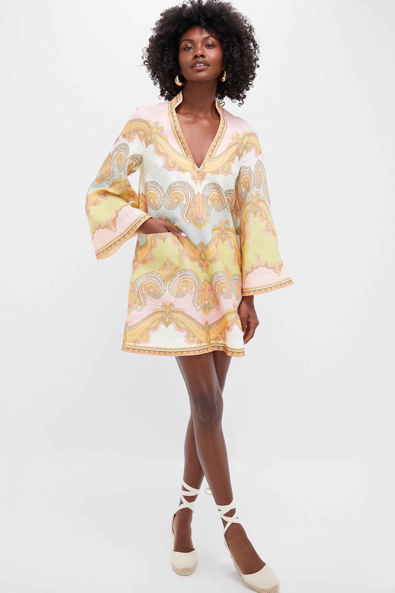 gold paisley dress Gold Paisley Maxine Tunic Mini Dress