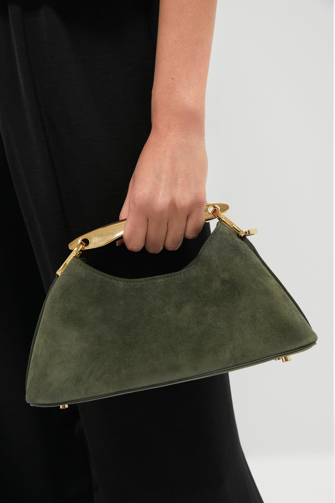 Khaki Suede Mini Boomerang Bag | Elleme