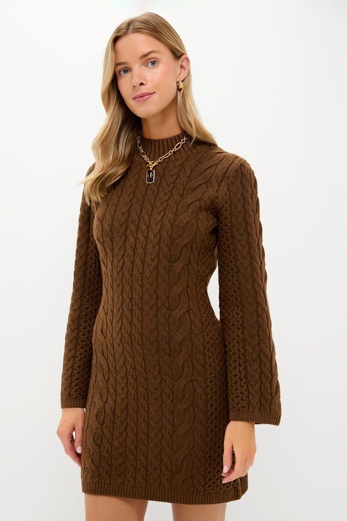 Coffee Cable Knit Lucia Mini Dress