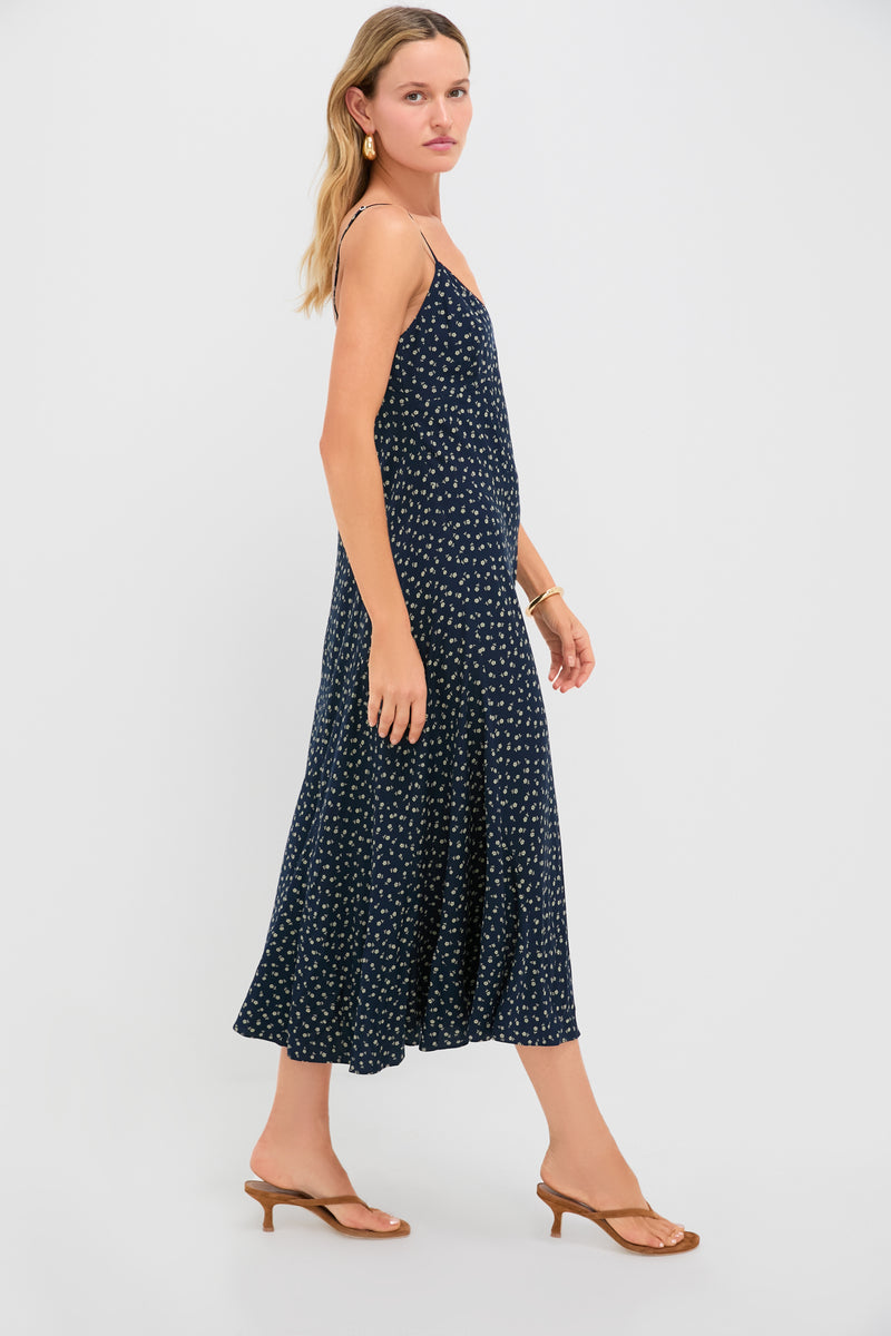 Midnight Daisy Printed Vintage Woven Sweetheart Sleeveless A-Line Dress