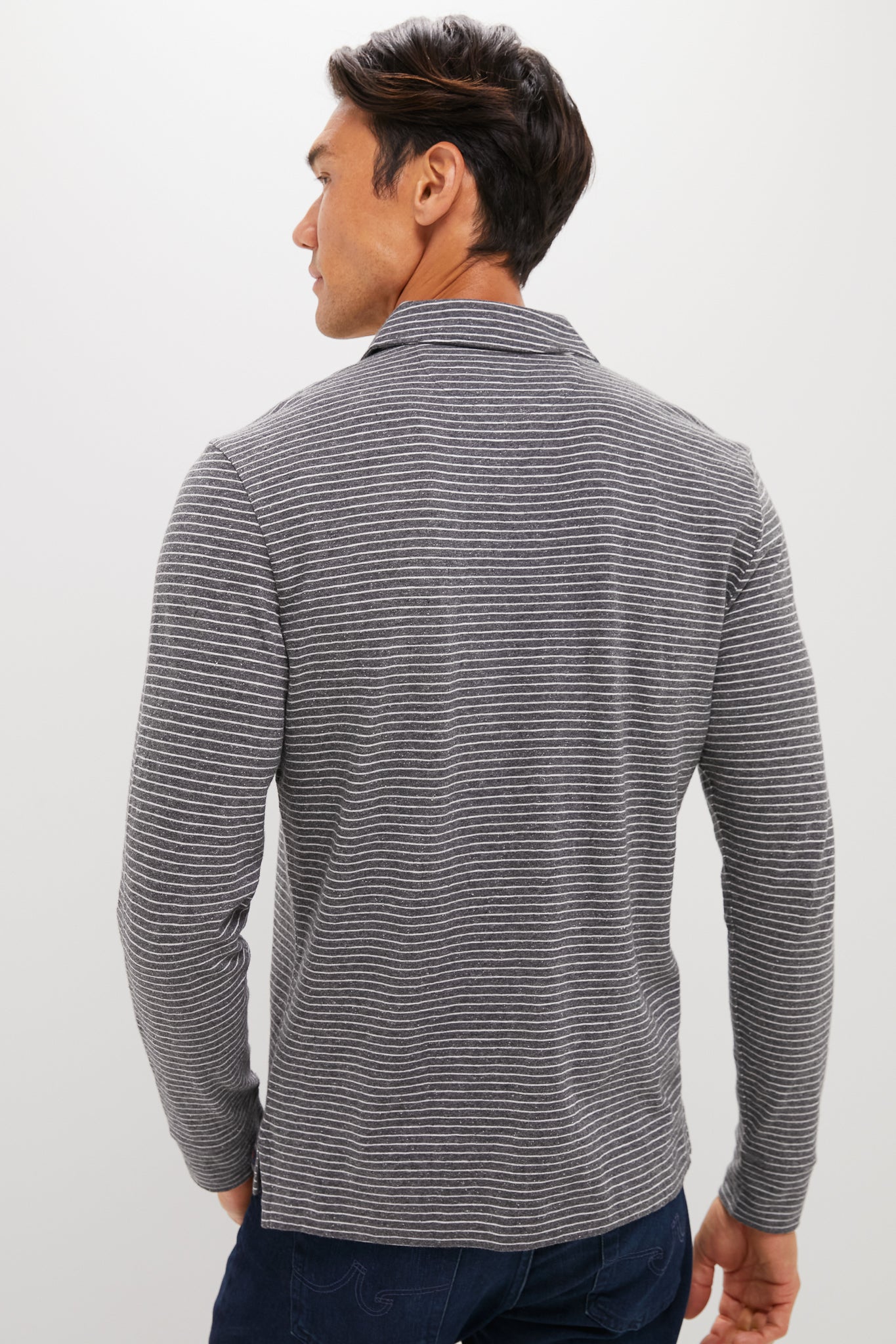 Charcoal Grey Stripe Sunwashed Long Sleeve Polo