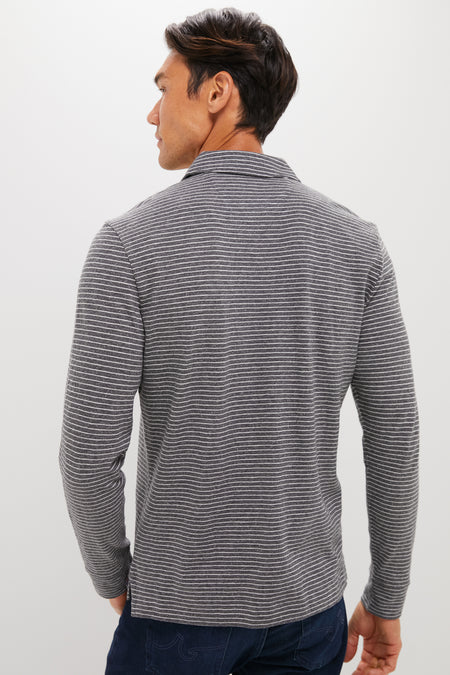 Charcoal Grey Stripe Sunwashed Long Sleeve Polo