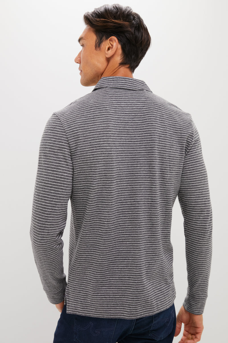 Charcoal Grey Stripe Sunwashed Long Sleeve Polo