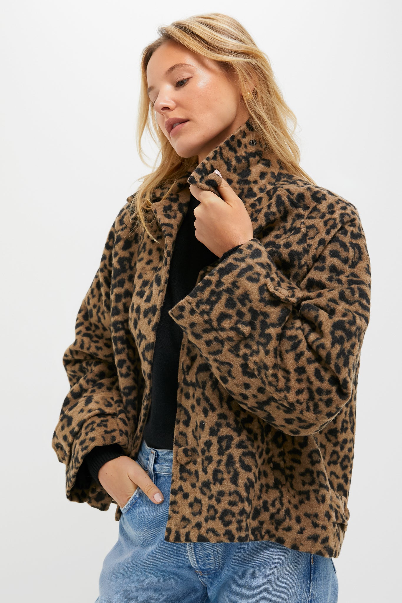 Brushed Wool Leopard Drew Short Trench Coat | Tuckernuck