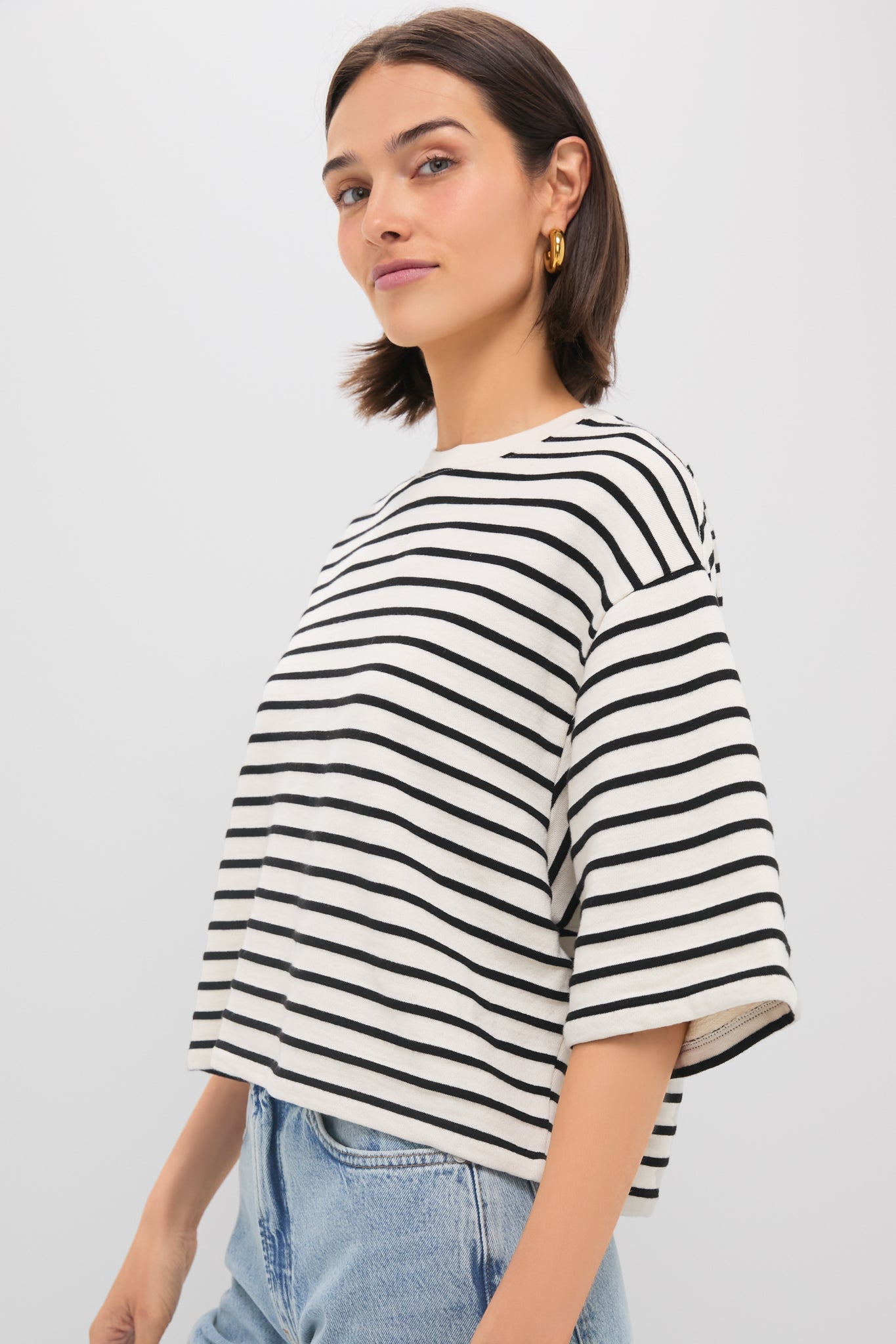Black Stripe French Terry Myers Cropped Tee