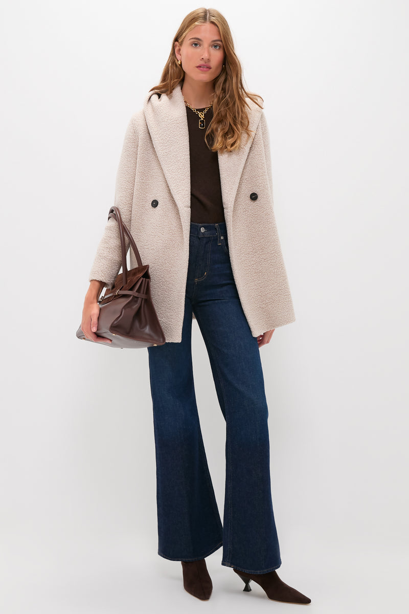 Almond Hooded Double Breasted Boucle Jacket