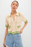 Cream and Sage Amelia Scallop Hem Button Up Crochet Cardigan