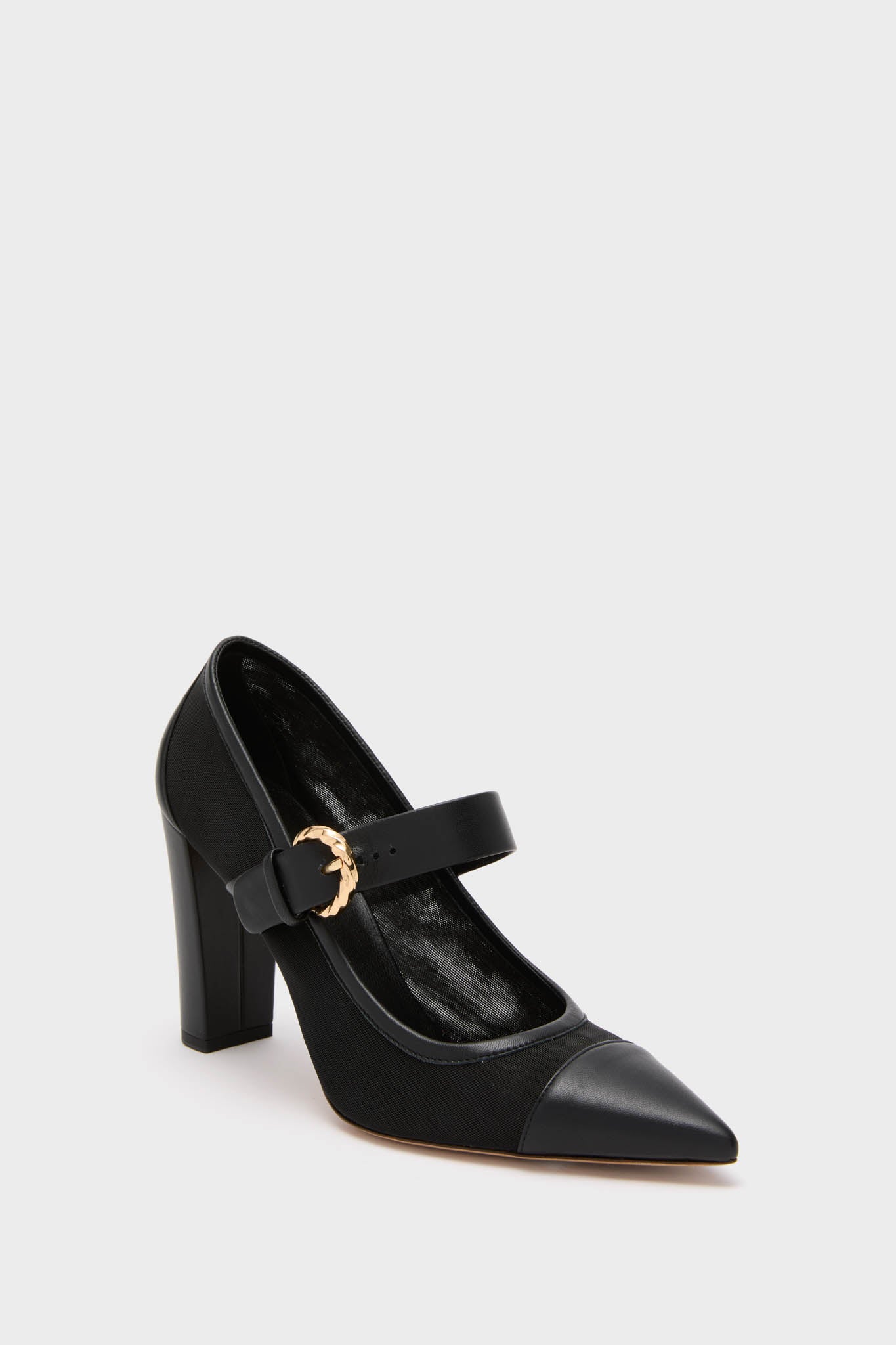 Black Kiki Mesh Buckle Heels