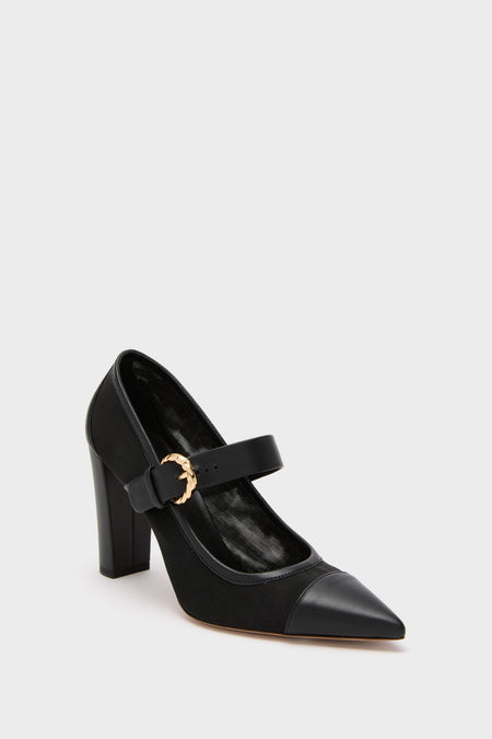 Black Kiki Mesh Buckle Heels