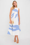 Ivory and Linear Cobalt Plantscape Dress