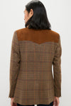 Olive Multi Houndstooth Merino Wool Tweed Woven Blazer