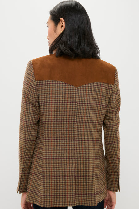 Olive Multi Houndstooth Merino Wool Tweed Woven Blazer