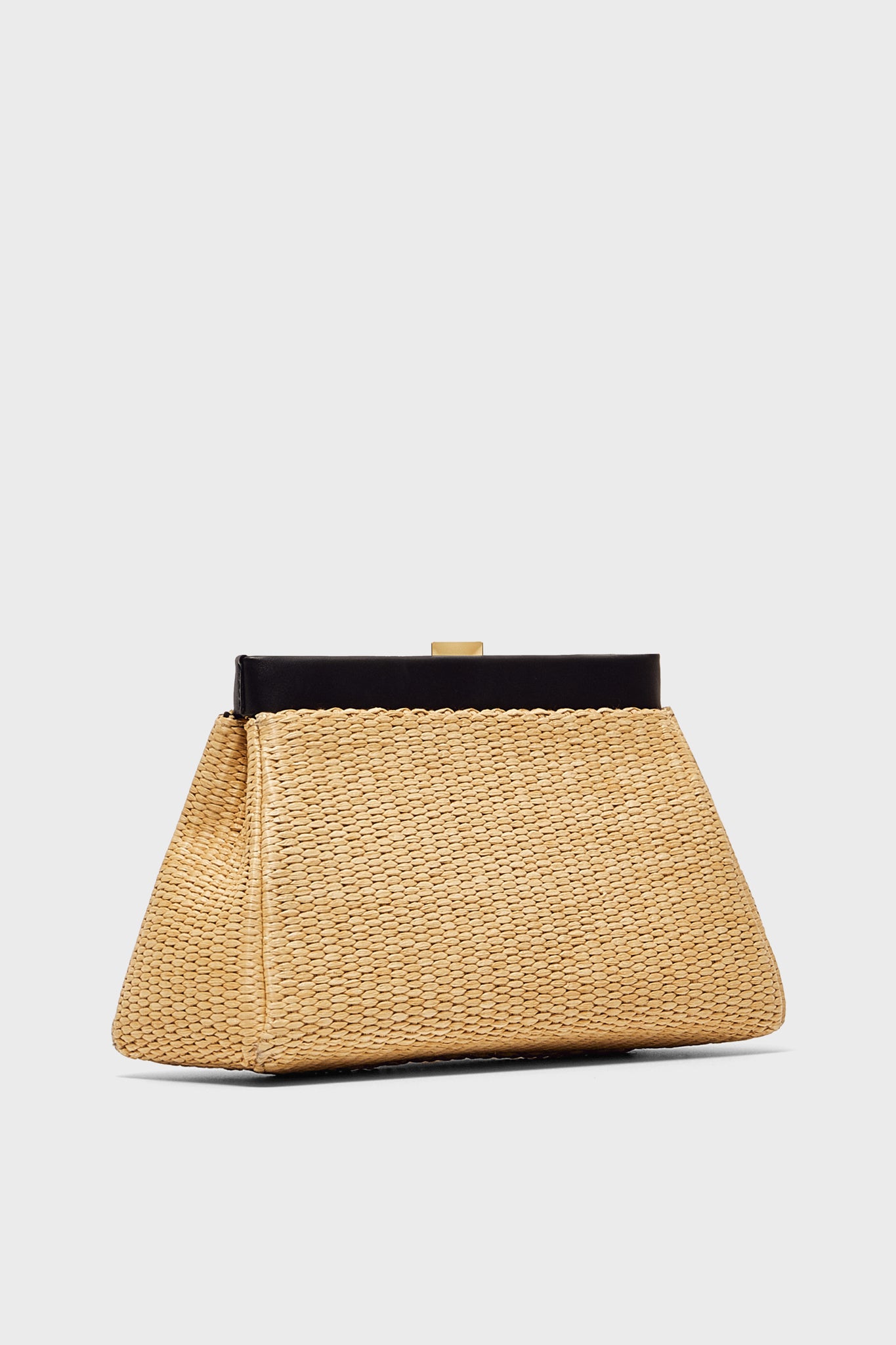 Natural Raffia and Black Cannes Clutch
