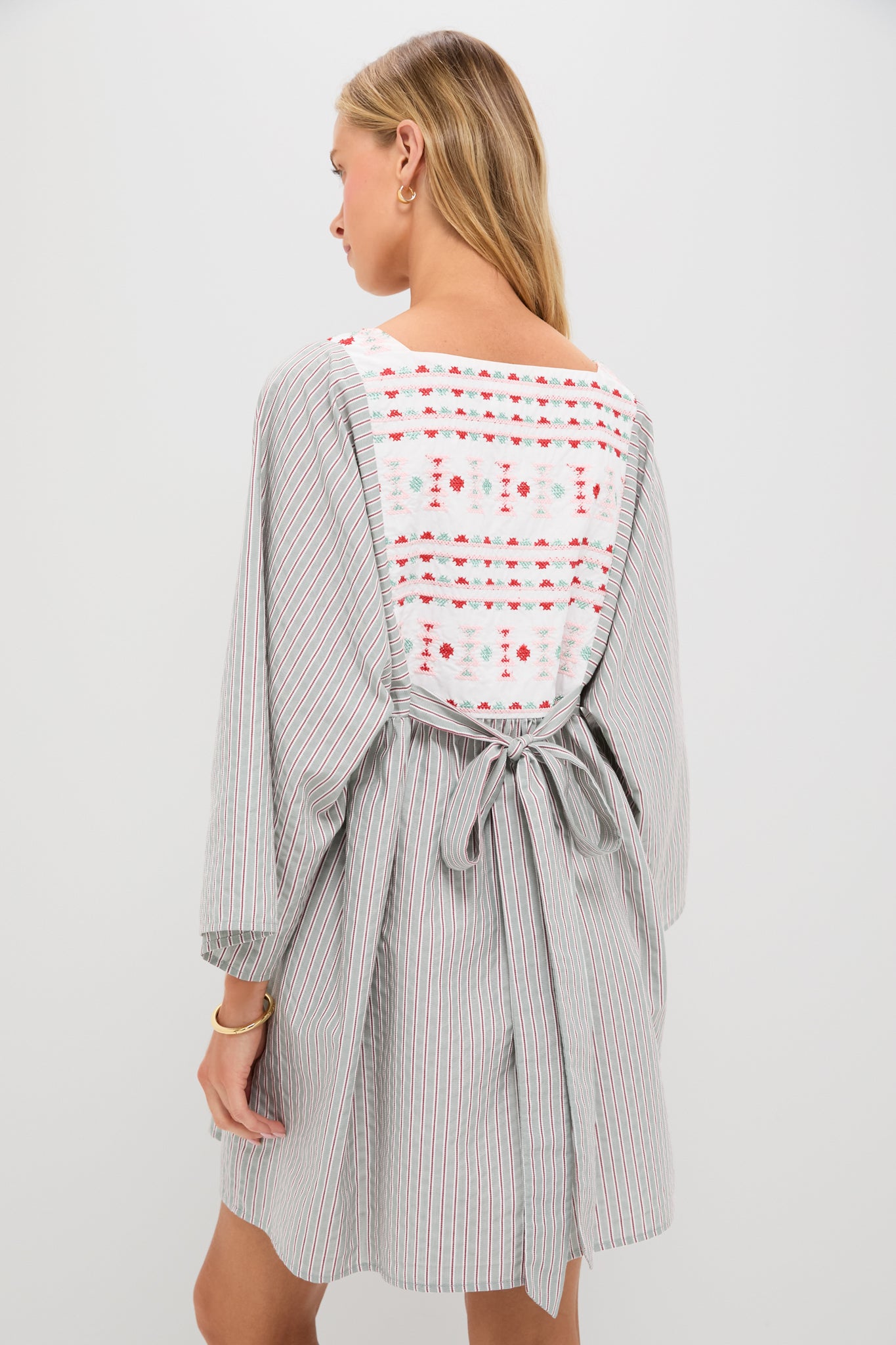 Sage Stripe Embroidered Sadona Dress