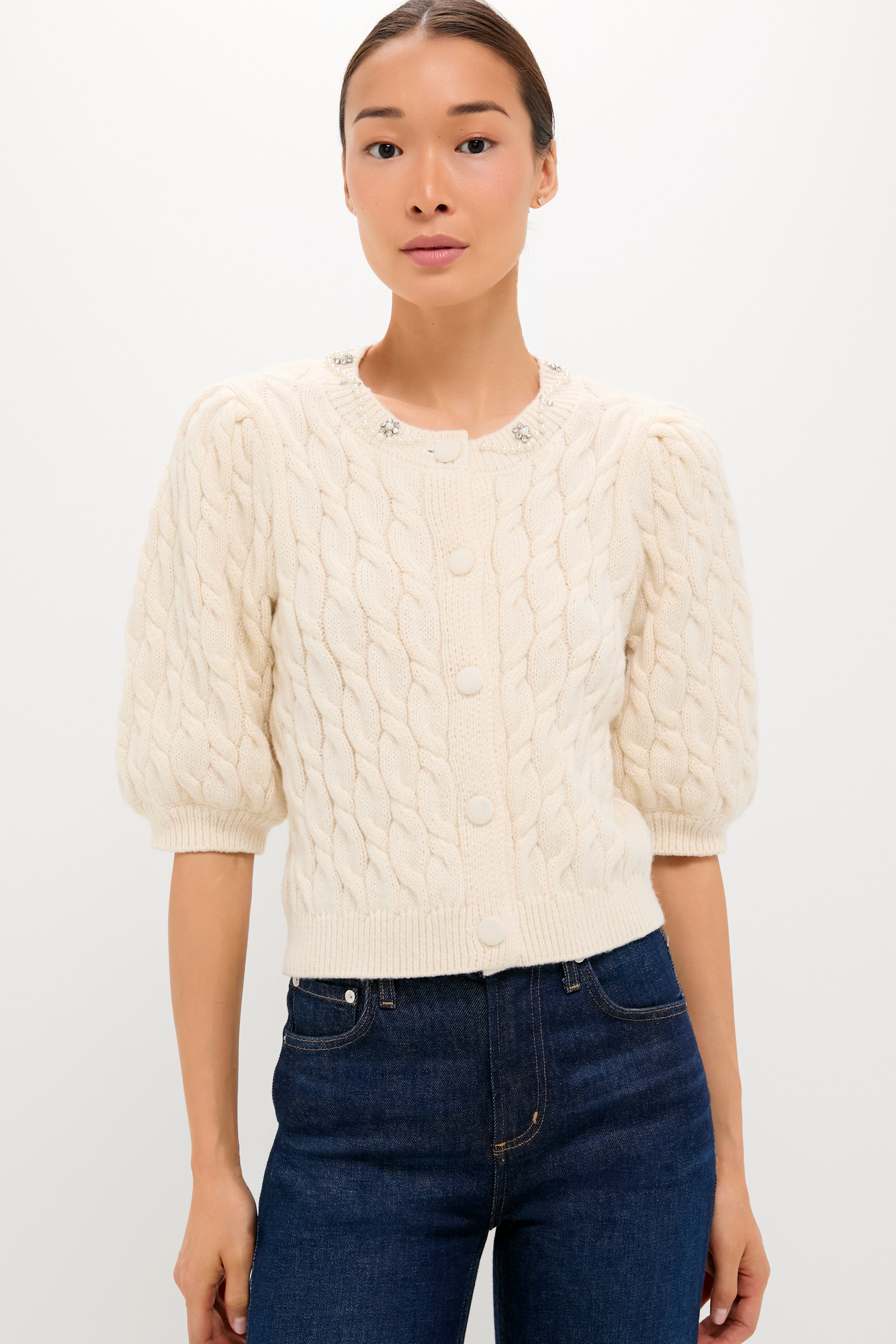 White Embellished Hadley Cardigan | Tuckernuck