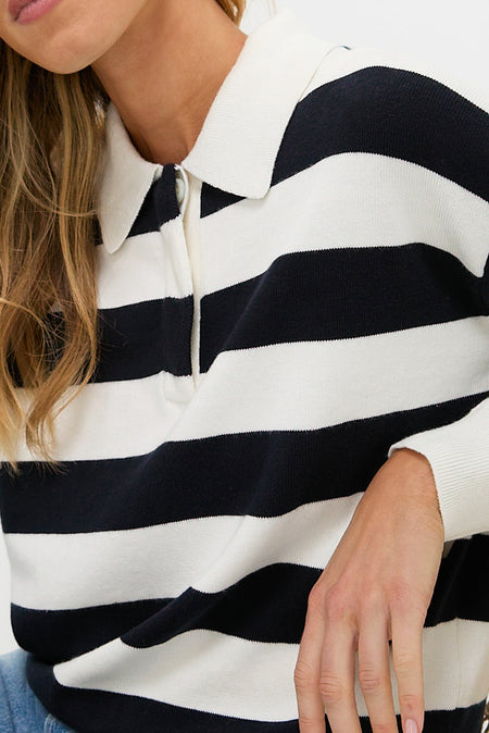Ivory and Navy Bond St Striped Polo
