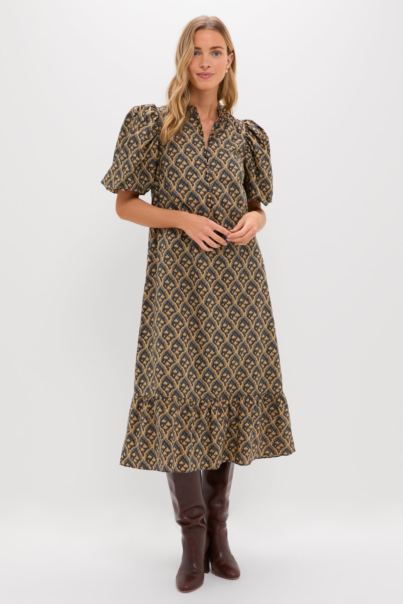 Navy & Tan Floral Mimi Midi Dress