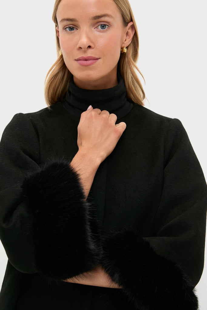 Black Wool Fur Cuff Harlan Coat
