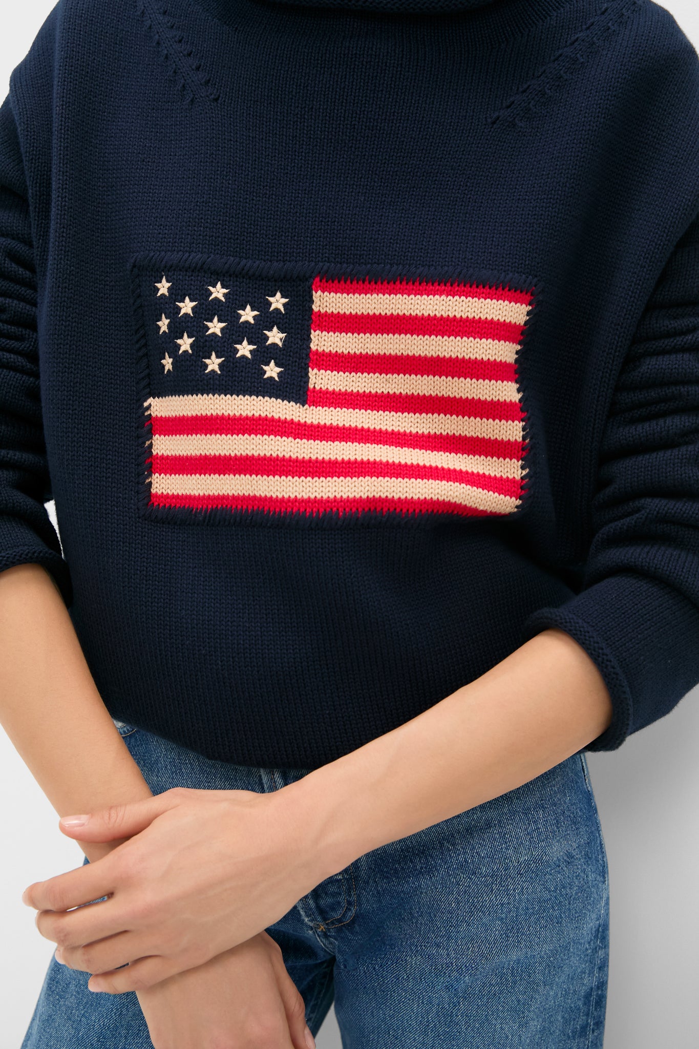 Navy Cotton Rollneck Americana Sweater