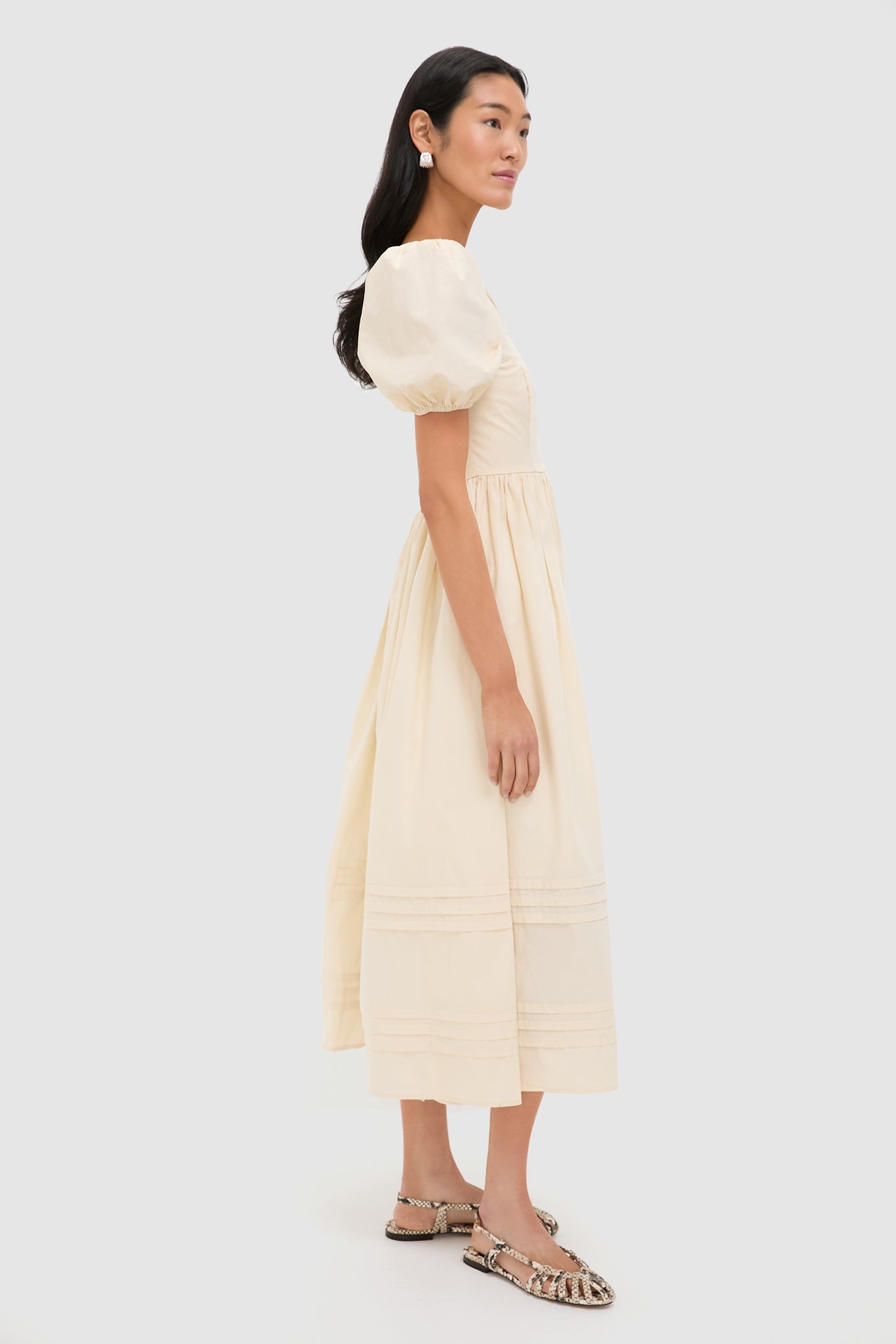 Cream Puff Sleeve Midi Dress