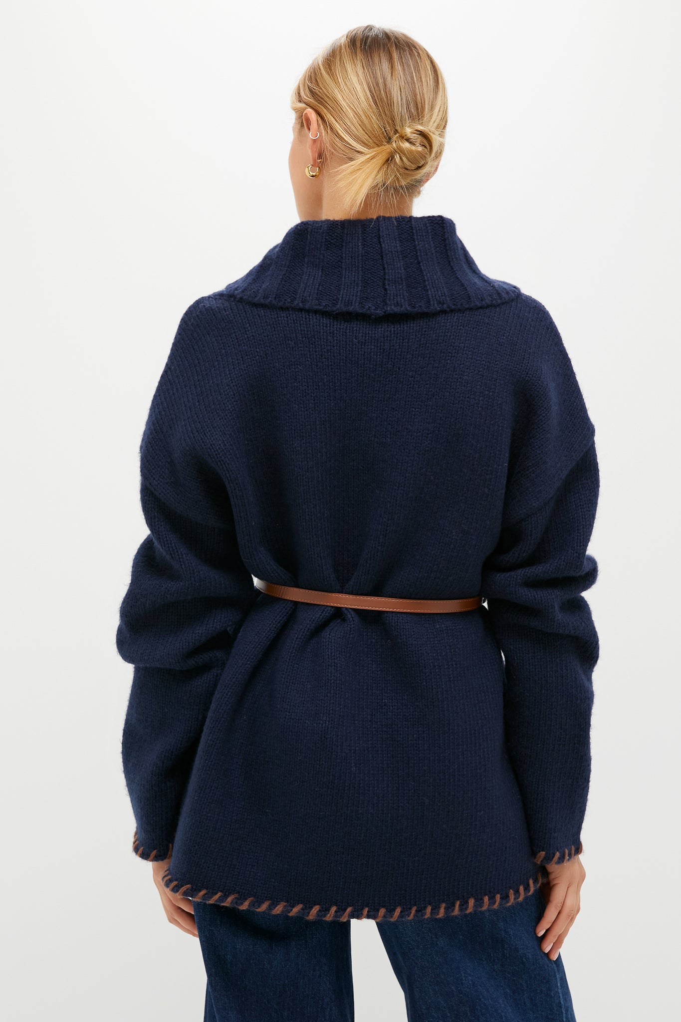 Navy and Brown Blanket Stitch Harrow Cardigan | Tuckernuck