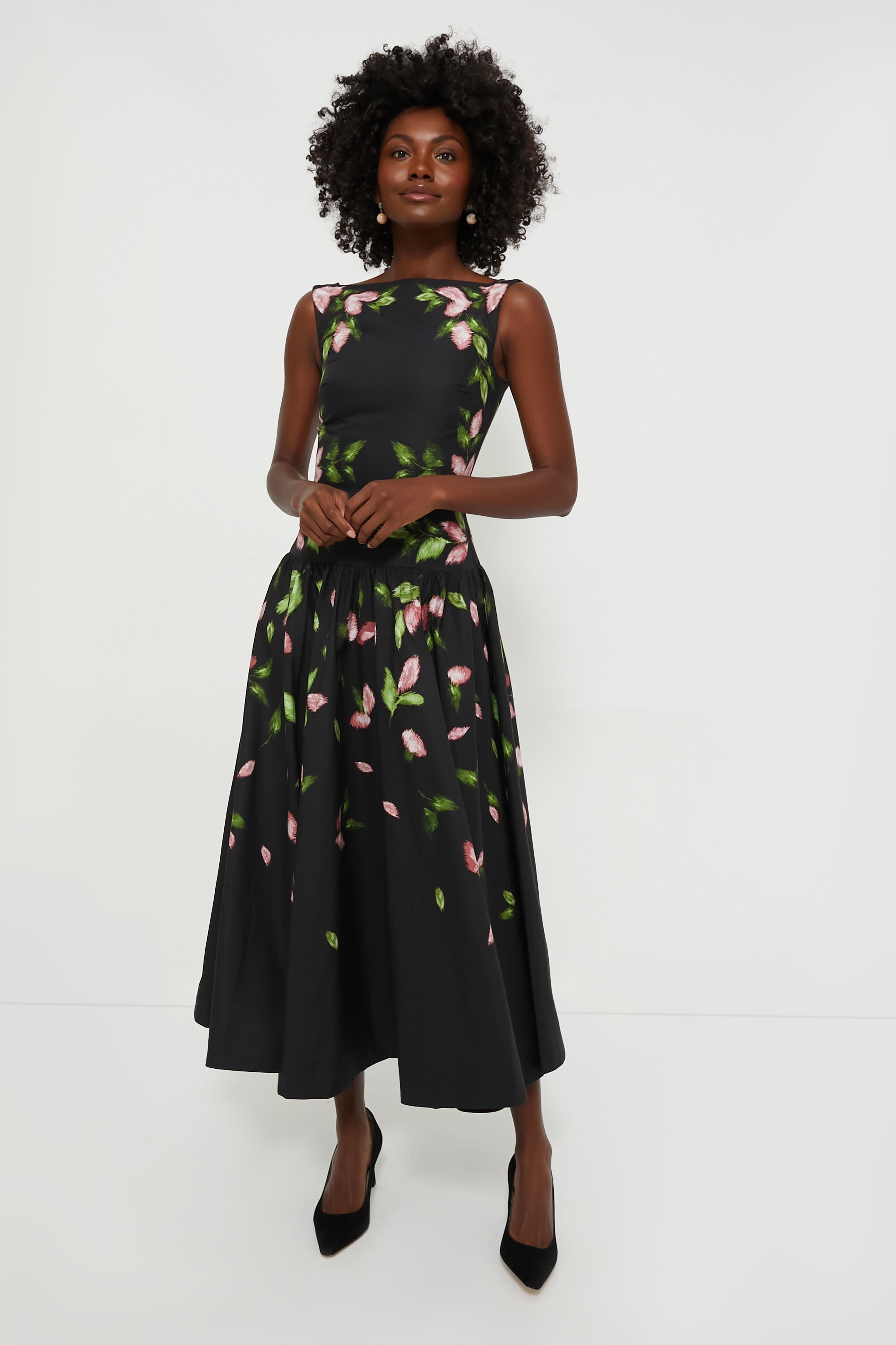 Black Floral Sleeveless Midi Dress ERDEM