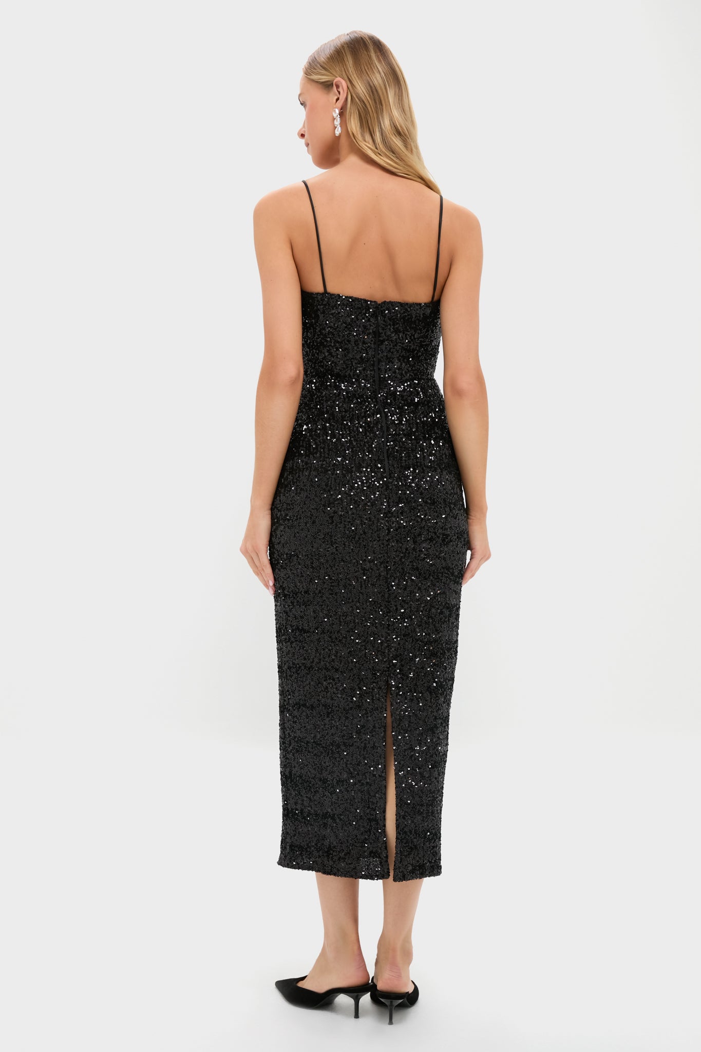 Black Sequin Carmen Column Midi Dress