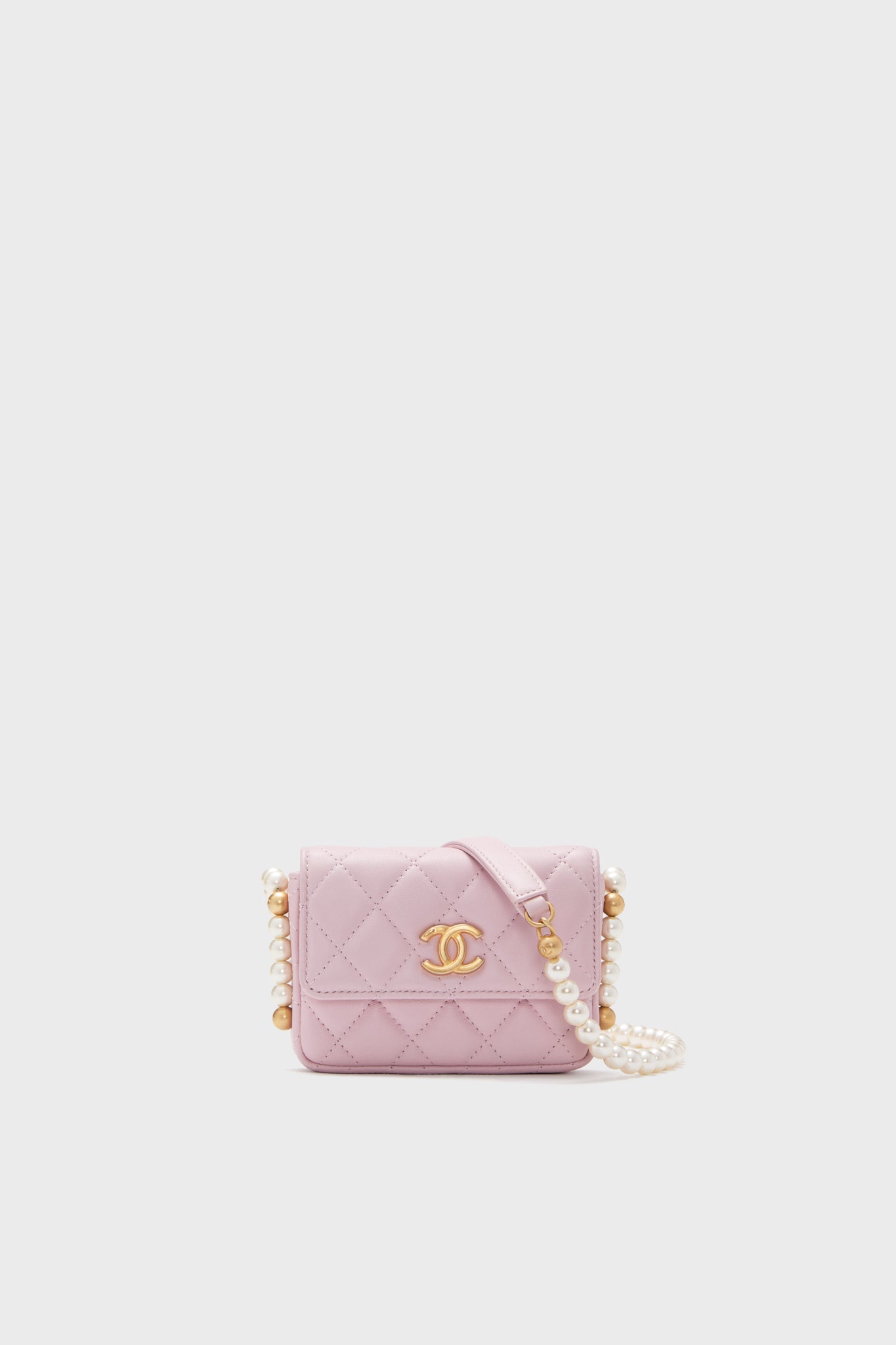 CHANEL Pink Pearl Strap Flap Shoulder Bag