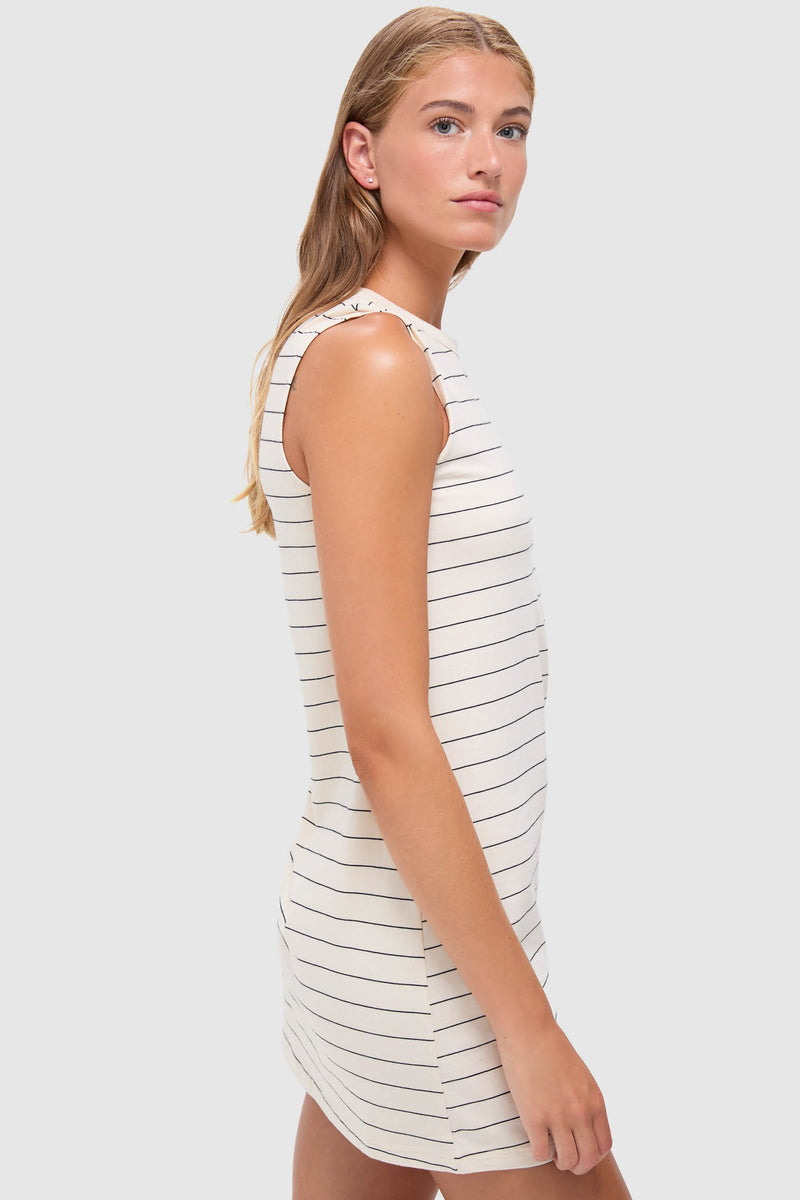 Natural and Midnight Margo Stripe Sleeveless Mini Dress