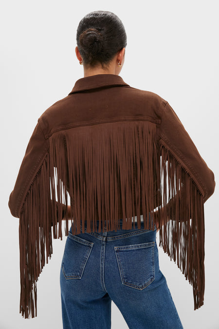 Brown Koda Crop Fringe Jacket