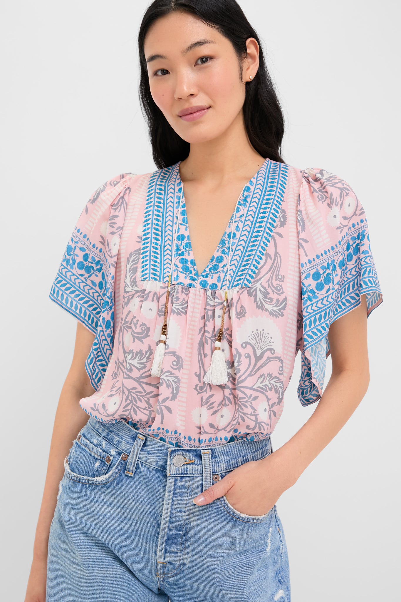 Salmon Teal Printed Angel Top