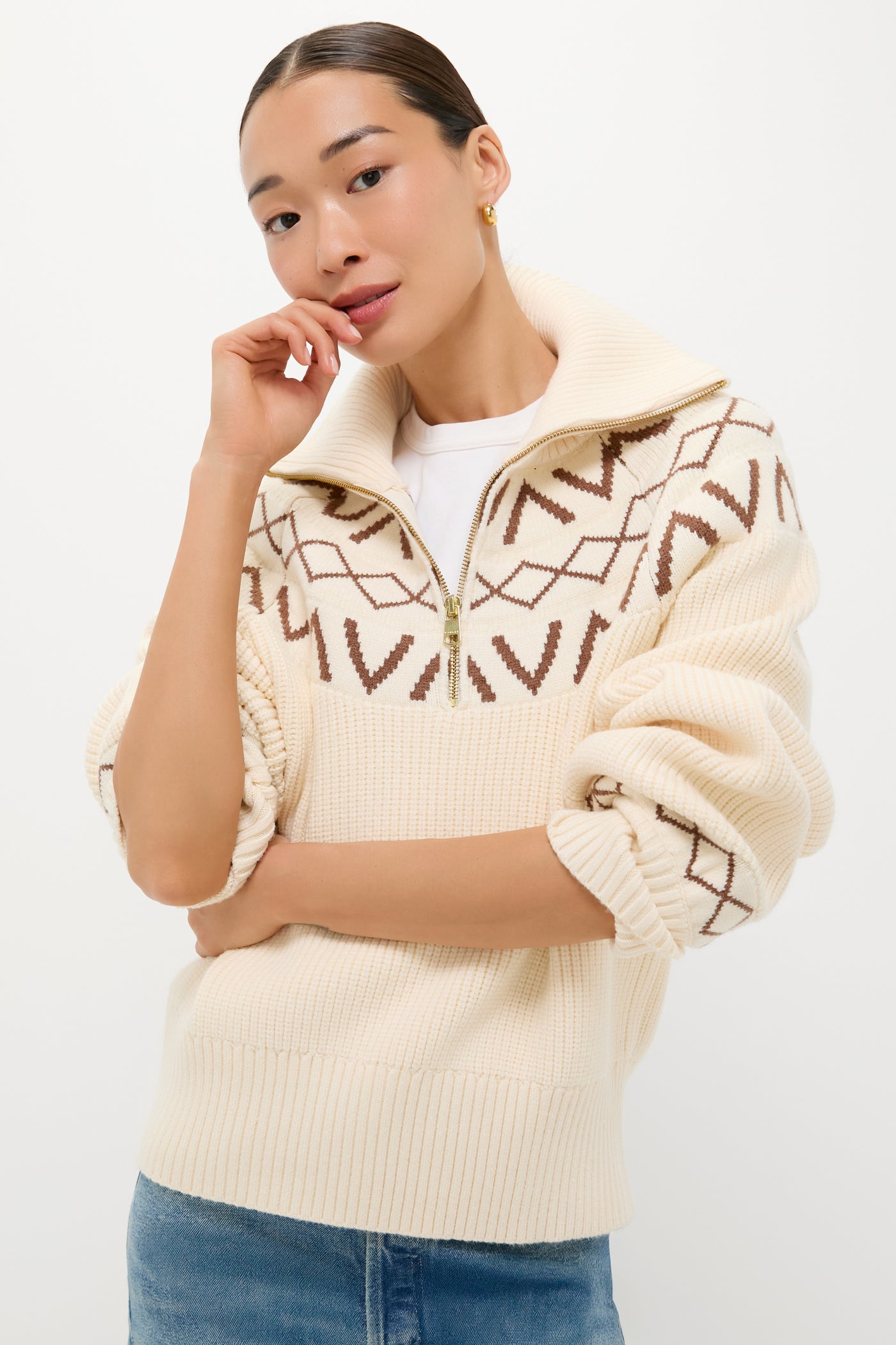 Whitecap Grey Sigrid Fairisle Half Zip Knit