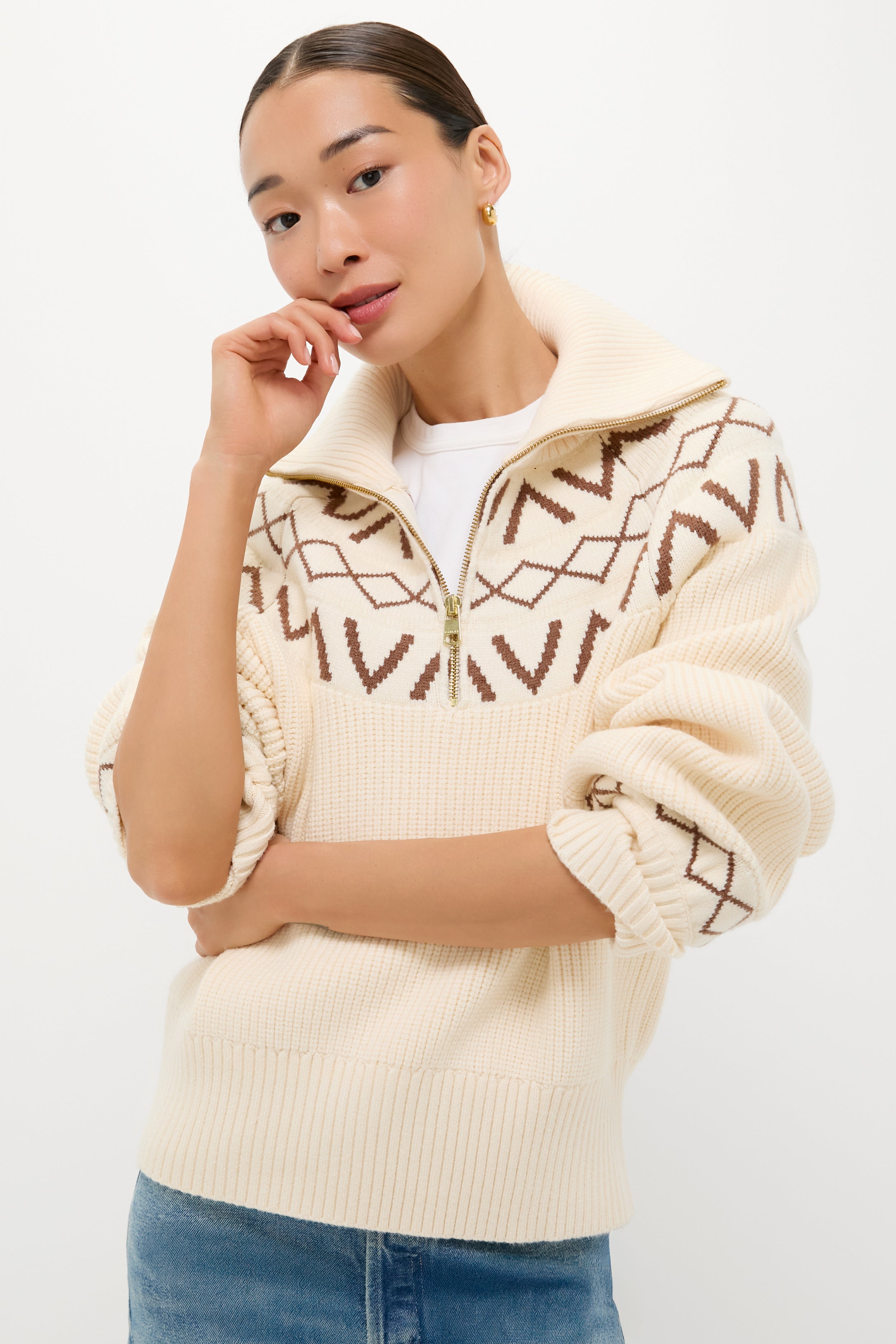 Whitecap Grey Sigrid Fairisle Half Zip Knit