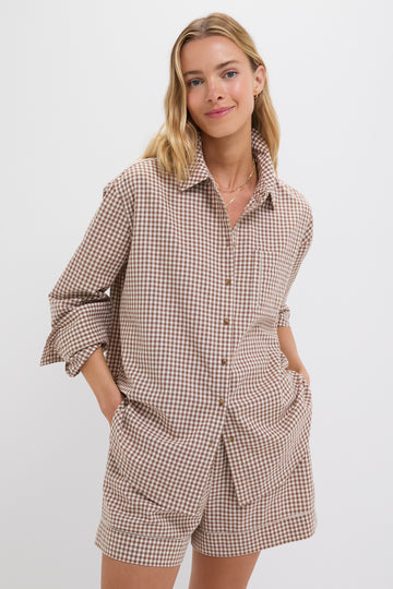 Mocha Cotton Gingham Hunter Button Down