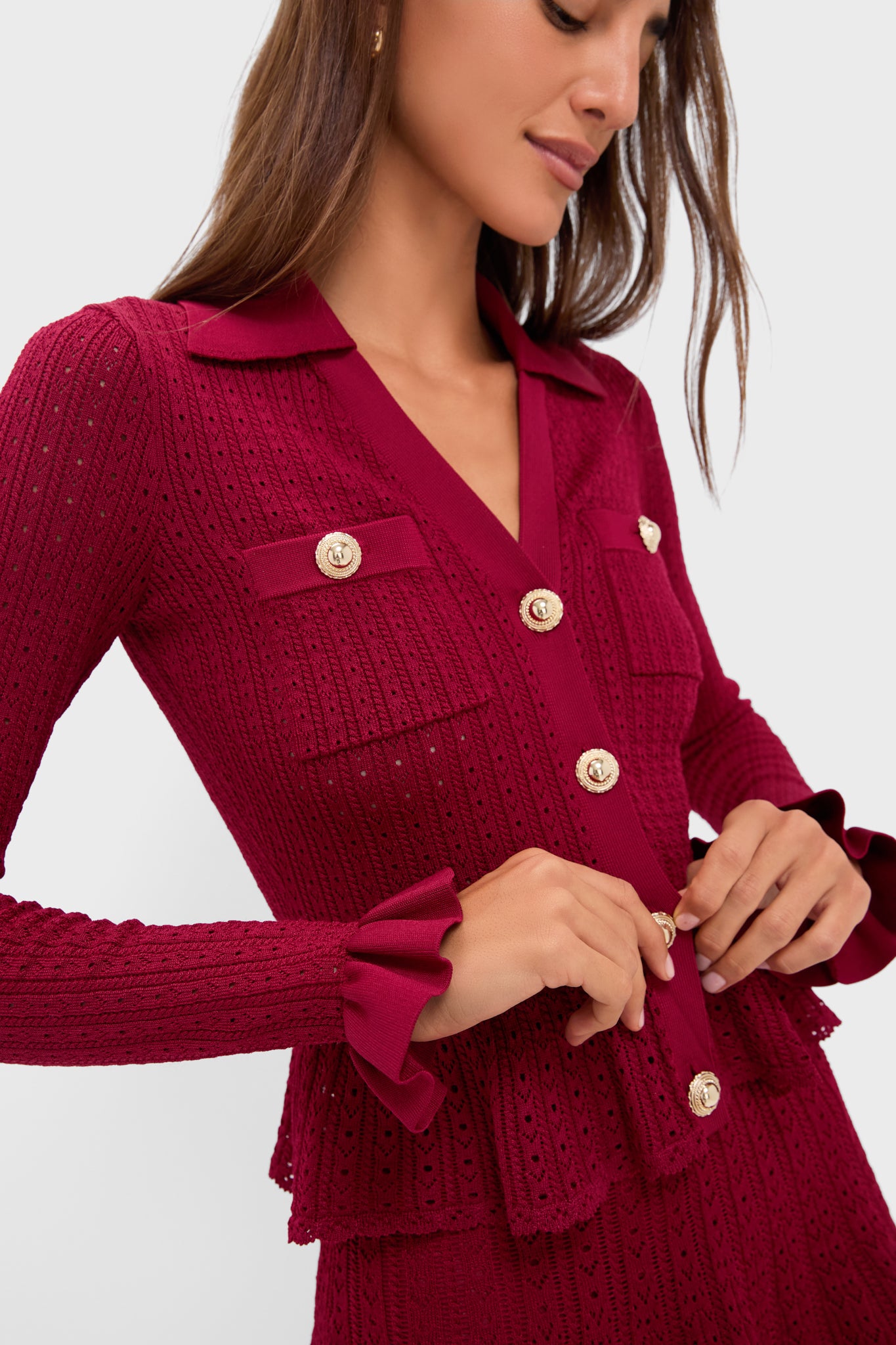 Burgundy Pointelle Knit Mini Dress