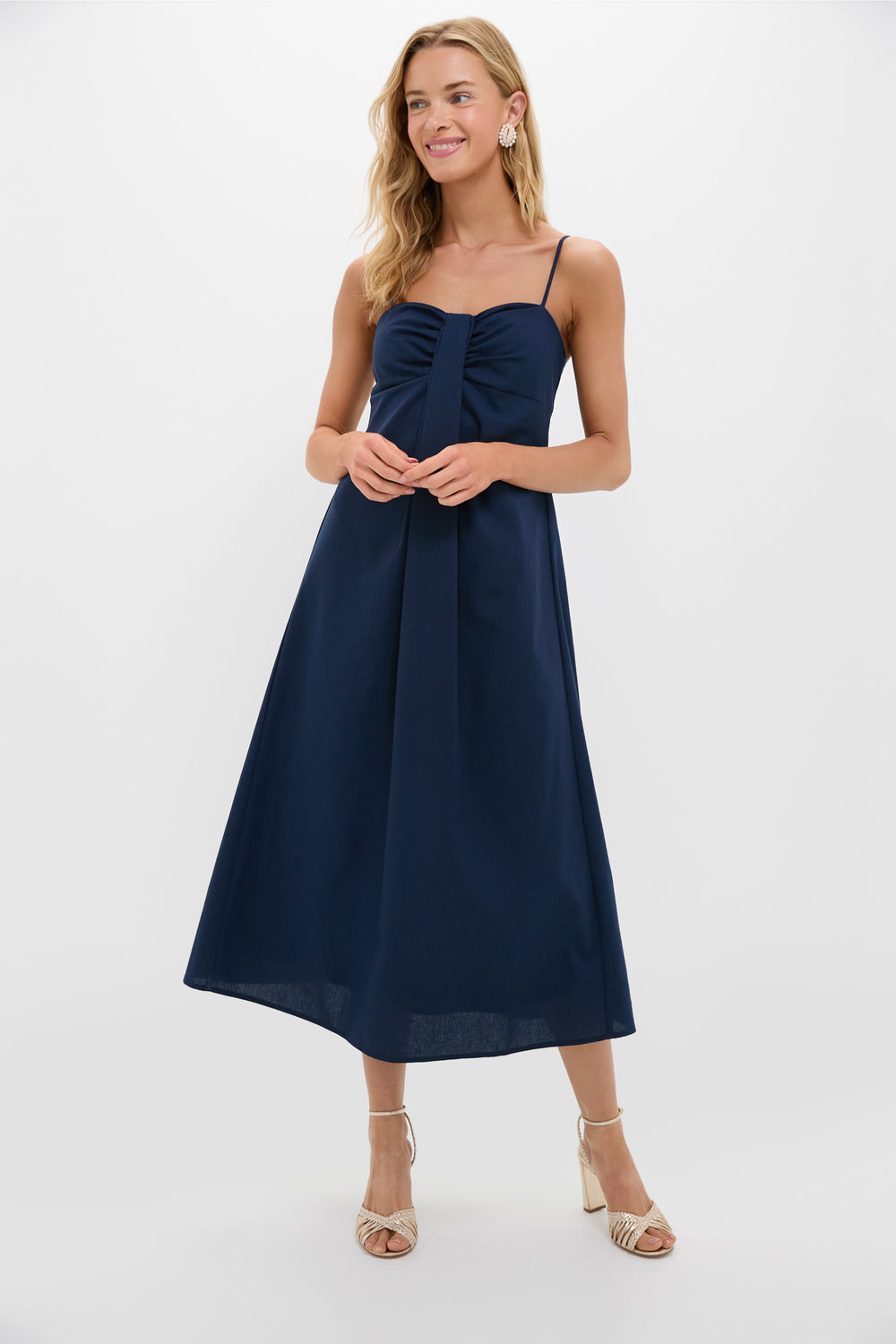 chinese dress ladies Navy Linen Front Pleated Zoe Dress