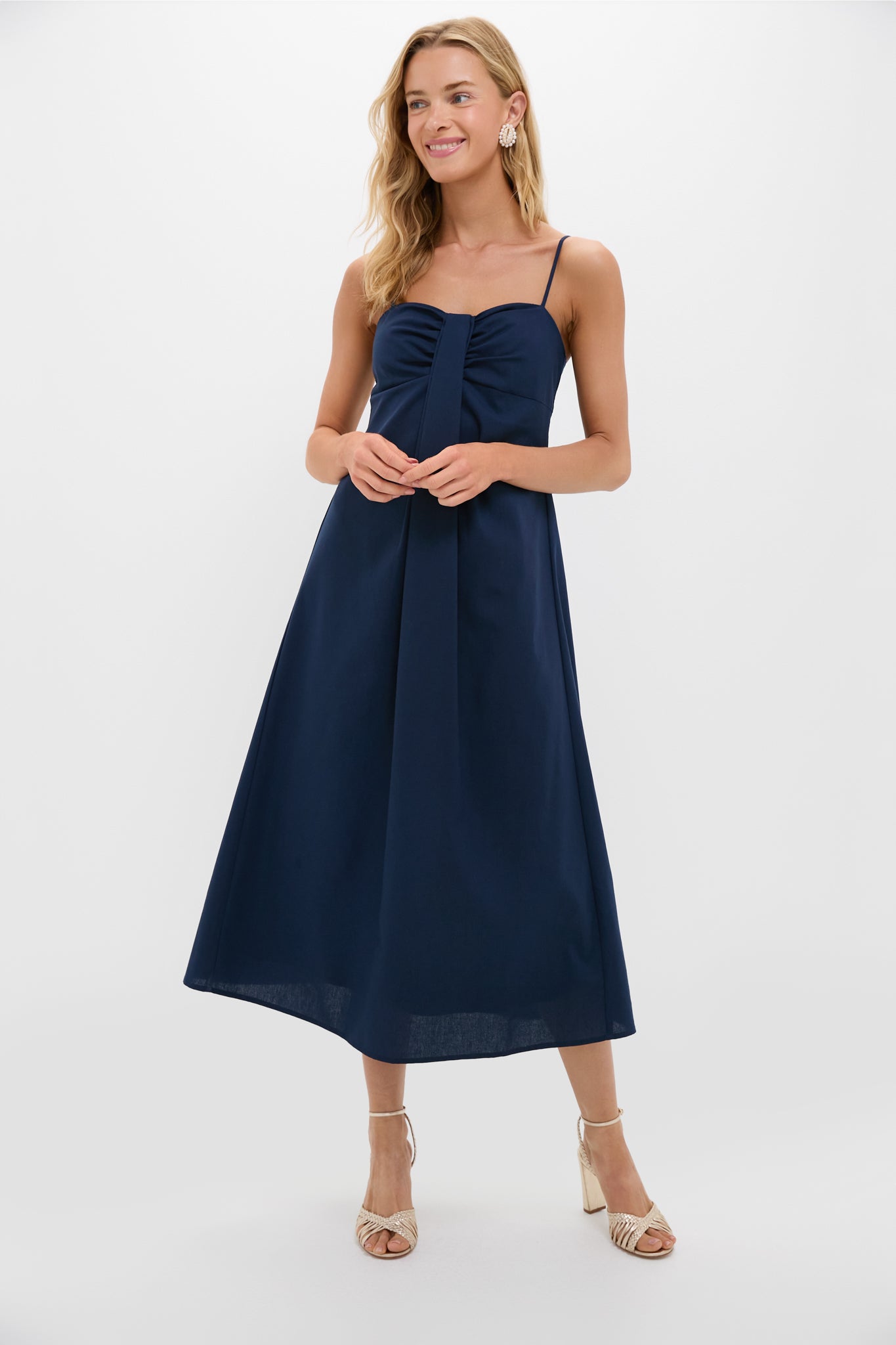 Navy Linen Front Pleated Zoe Dress | Hyacinth House