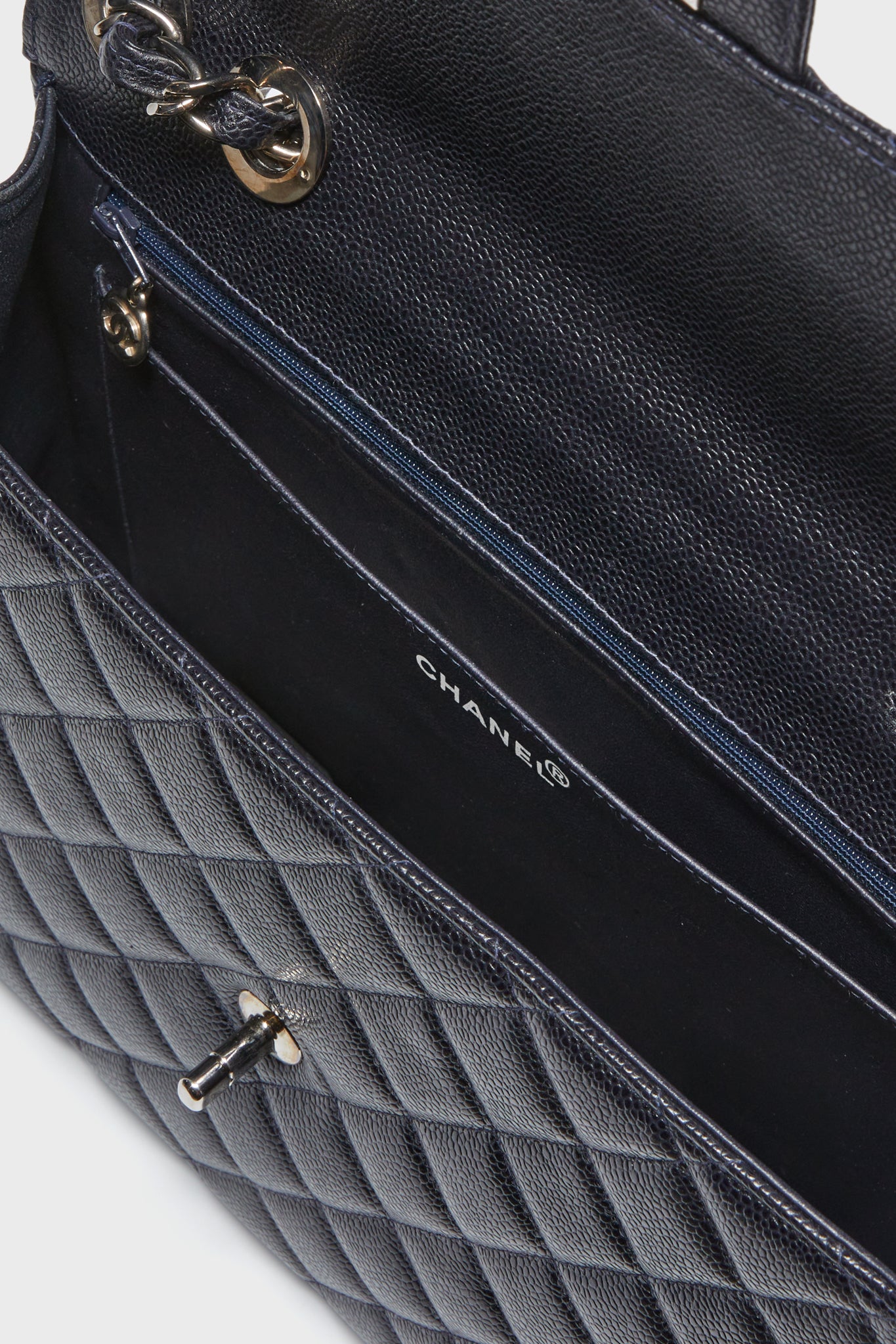CHANEL Navy Caviar Maxi Flap Shoulder Bag